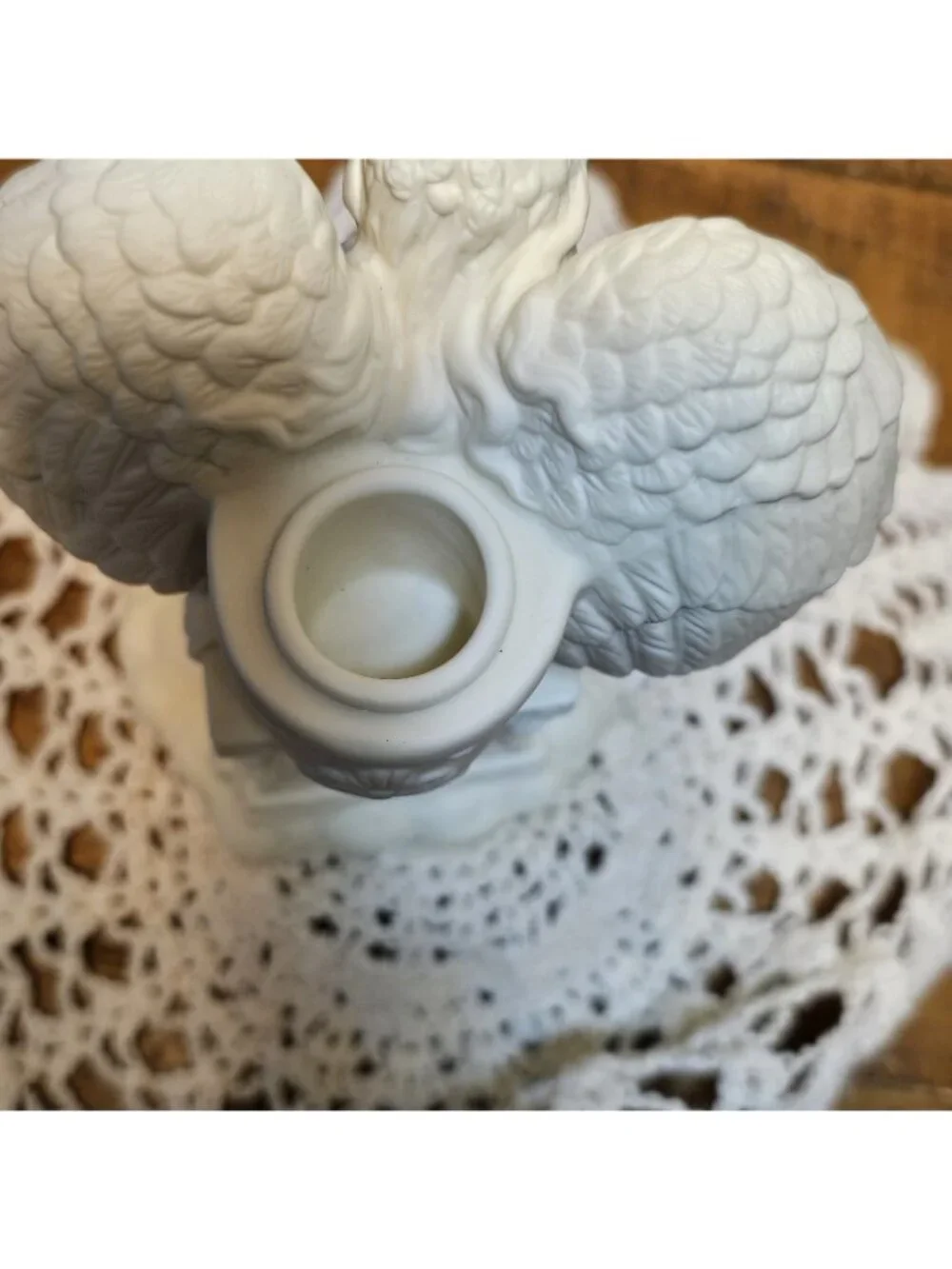 Party Lite Porcelain Bisque  ANGEL OF LOVE Taper Candle Holder With Swans W/Box